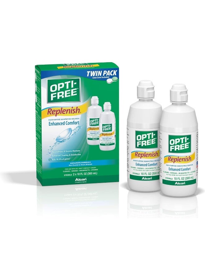 Opti-Free Replenish Multi-Purpose Disinfecting Solution with Lens Case, Twin Pack, 10-Fluid Ounces Each - 2 Count(Pack of 1) - Image 1