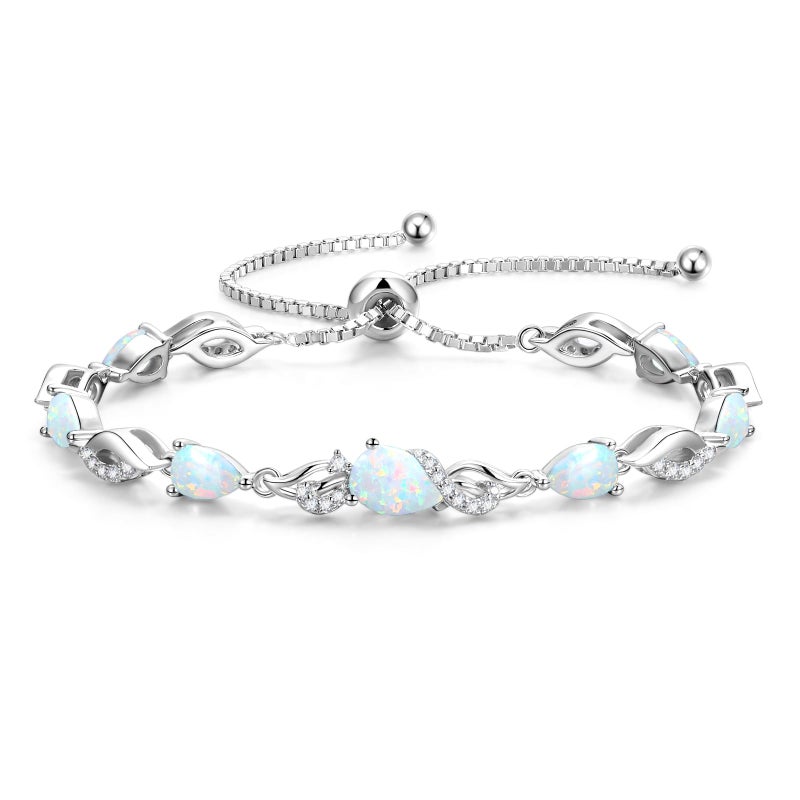 FANCIME October Birthstone Teardrop Opal Tennis Bracelet for Women, Sterling Silver 9x7mm main Gemstone Bolo Adjustable Chain Bracelet Fine Jewelry Birthday Gifts for Women Mom Wife Her - Image 1