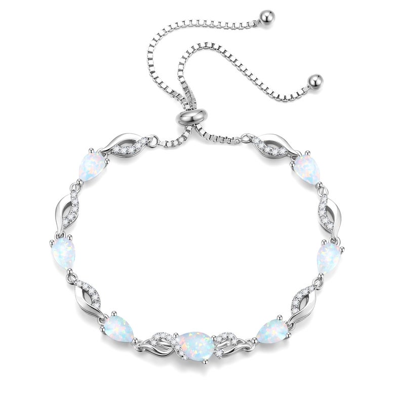 FANCIME October Birthstone Teardrop Opal Tennis Bracelet for Women, Sterling Silver 9x7mm main Gemstone Bolo Adjustable Chain Bracelet Fine Jewelry Birthday Gifts for Women Mom Wife Her - Image 2