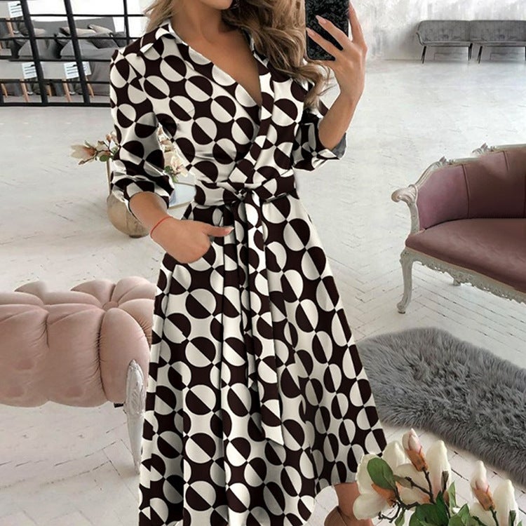Fashion Printed Long Sleeve V-Neck Bodycon Dress - Image 2