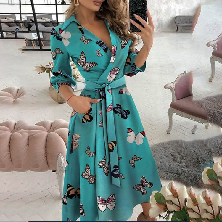 Fashion Printed Long Sleeve V-Neck Bodycon Dress - Image 3