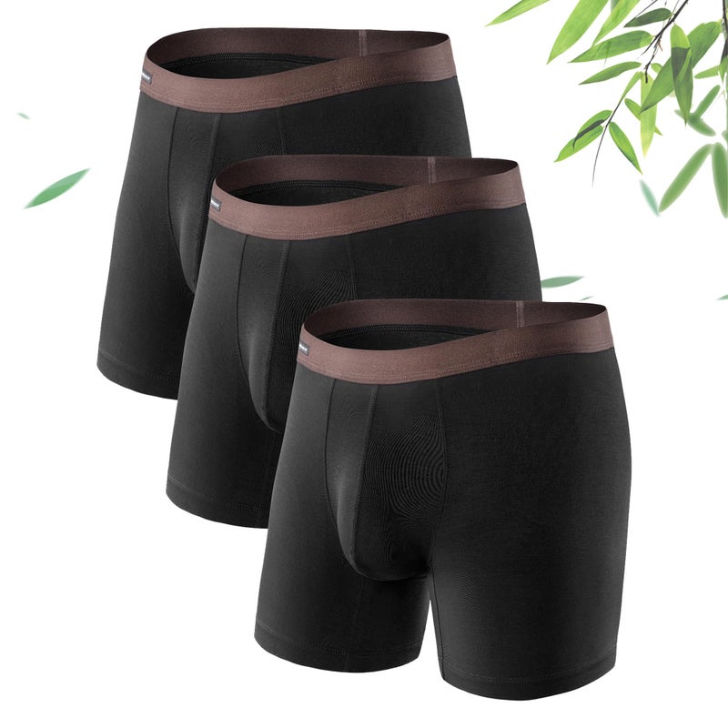 DAVID ARCHY DAVID ARCHY Men's Boxer Briefs, 3 Pack Rayon Made From Bamboo Cool Underwear with 3D Support Pouch,Soft and Durable for Men - Image 1