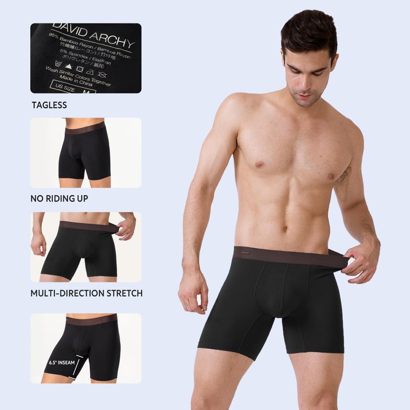 DAVID ARCHY DAVID ARCHY Men's Boxer Briefs, 3 Pack Rayon Made From Bamboo Cool Underwear with 3D Support Pouch,Soft and Durable for Men - Image 5