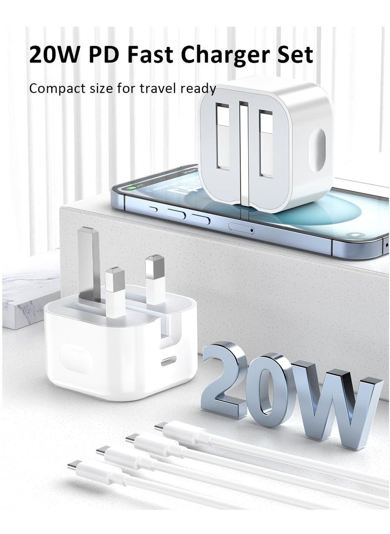 Beauenty - NEW 2-Pack USB Type-C Fast Charger for iPhone 15 and Samsung Galaxy – 20W UK Wall PD Adapter with USB-C to C Cable - Image 1