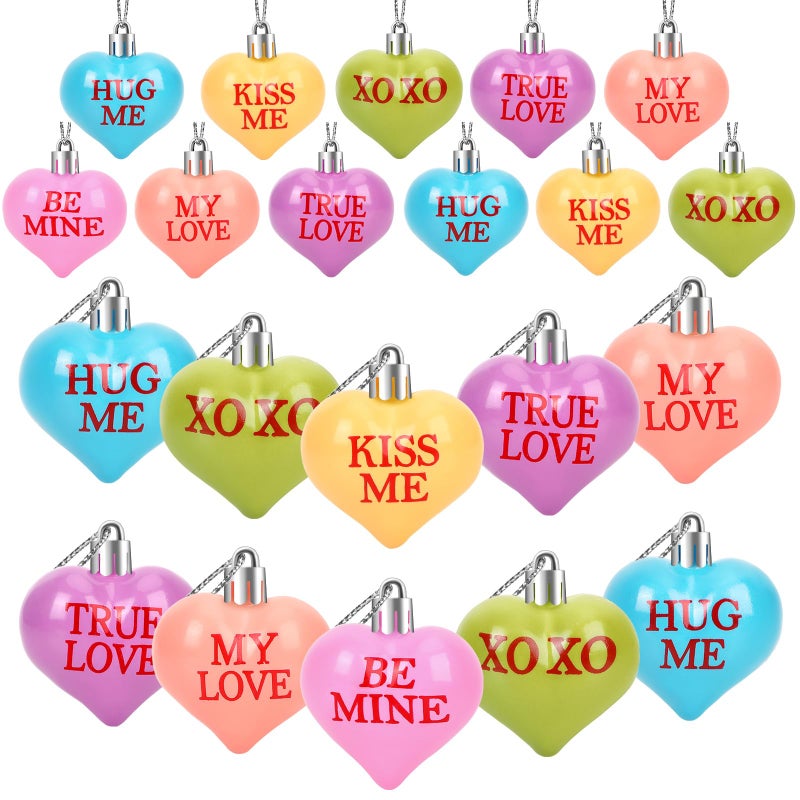 JULMELON Valentine's Day Conversation Hearts Candy Ornaments, 36 Pcs Colorful Heart Decorations for Tree Home Party Holiday Wedding and Party Decoration - Image 1