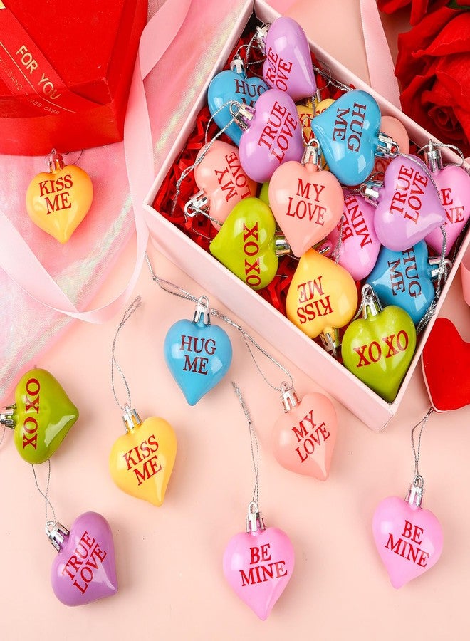 JULMELON Valentine's Day Conversation Hearts Candy Ornaments, 36 Pcs Colorful Heart Decorations for Tree Home Party Holiday Wedding and Party Decoration - Image 2