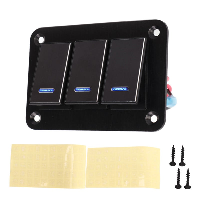 Aluminum Alloy Rocker Switch Panel 3 Gang - Universal 12V 24V On Off Toggle Switch with PC Buckle for Marine Car RV - Image 1
