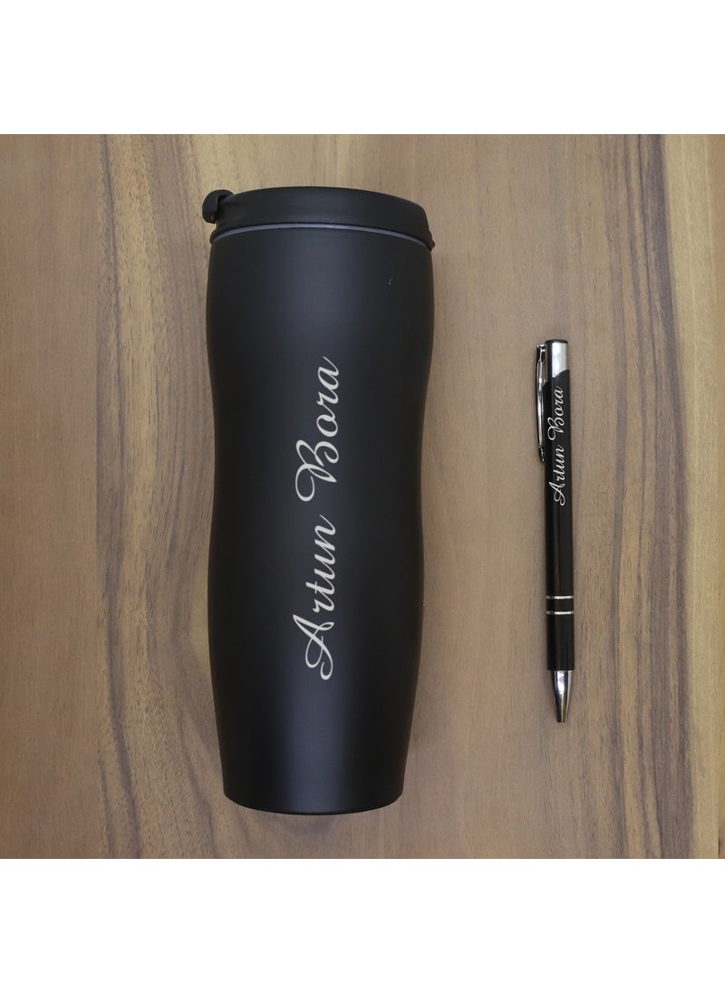 Ada Lazer Personalized Steel Mug Thermos - 400 ml and Ballpoint Pen  - Image 2