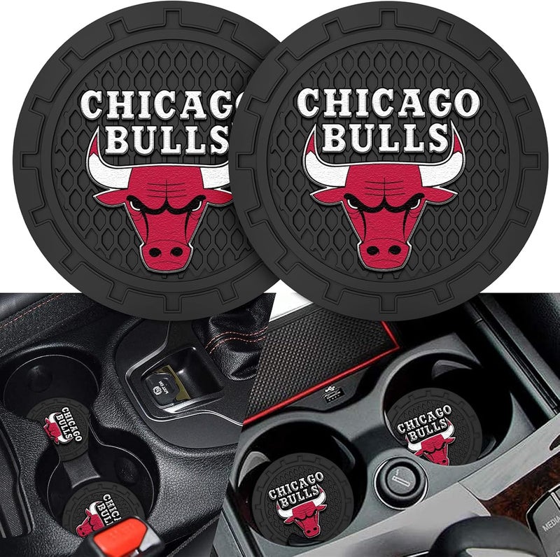 EMIJOY Bulls Car Cup Holder Coasters,Chicago Bulls Car Cup Coasters for Drink Holder,2pcs Car Cup Holder Insert,Basketball Stuffs for Cars,Anti-Split Dust Proof Car Cup Mat,Silicon Beverage Mat,2.75'' - Image 2