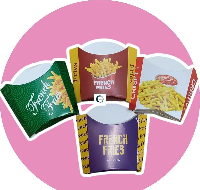 Adaamya® - 100 Pcs Multi Color Printed Bio-degradable Disposable French Fries Snack Holder Paper Box Cup Containers for Party, Picnic, Delivery & Takeaway (100) - Image 2