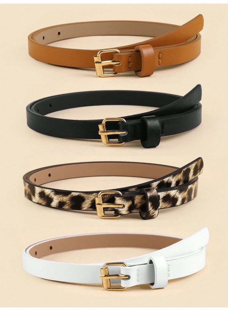 Shein 4PCS Women's Thin Waist Belt Set with Square Buckle – Elegant Multi-Color Fashion Belts for Dresses & Casual Wear - Image 1