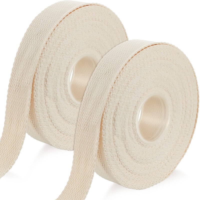WILLBOND 2 Rolls 20 Yards Cotton Webbing 1 Inch for DIY Crafts Decoration Heavy Sewing Webbing Home Wrapping Tote Bags Making Outdoor Supplies Natural Color 