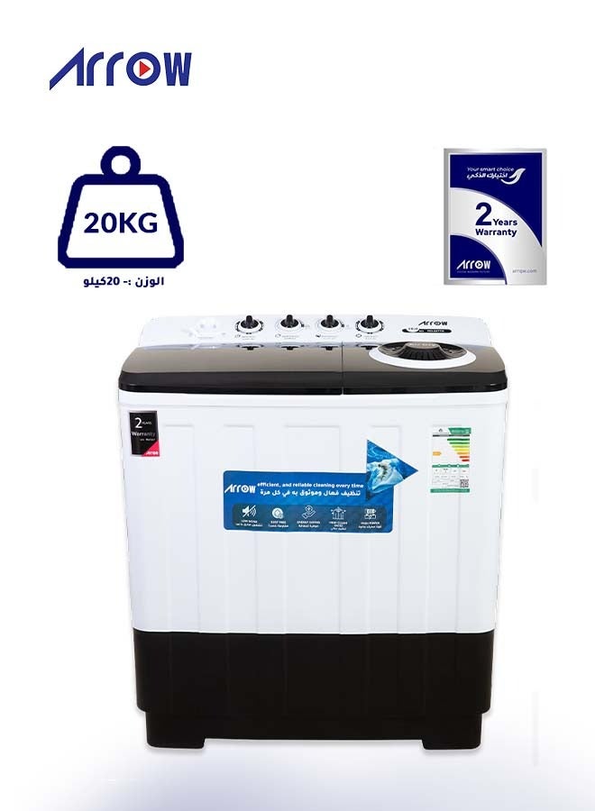Arrow 20 Kg Semi Automatic Twin Tub Washing Machine | 11 Kg Spin Capacity | Air Turbo | Rust-Free Body | Energy Efficient Motor | Transparent Window View | Classic Design, Perfect for Home, Apartments & Hotels with 2 Years Warranty. - Image 1