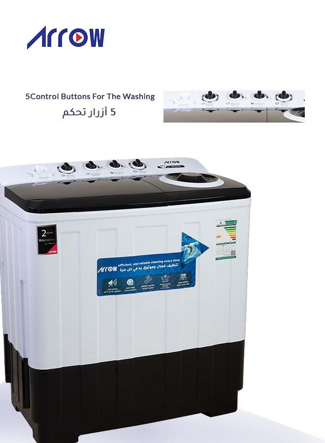 Arrow 20 Kg Semi Automatic Twin Tub Washing Machine | 11 Kg Spin Capacity | Air Turbo | Rust-Free Body | Energy Efficient Motor | Transparent Window View | Classic Design, Perfect for Home, Apartments & Hotels with 2 Years Warranty. - Image 2