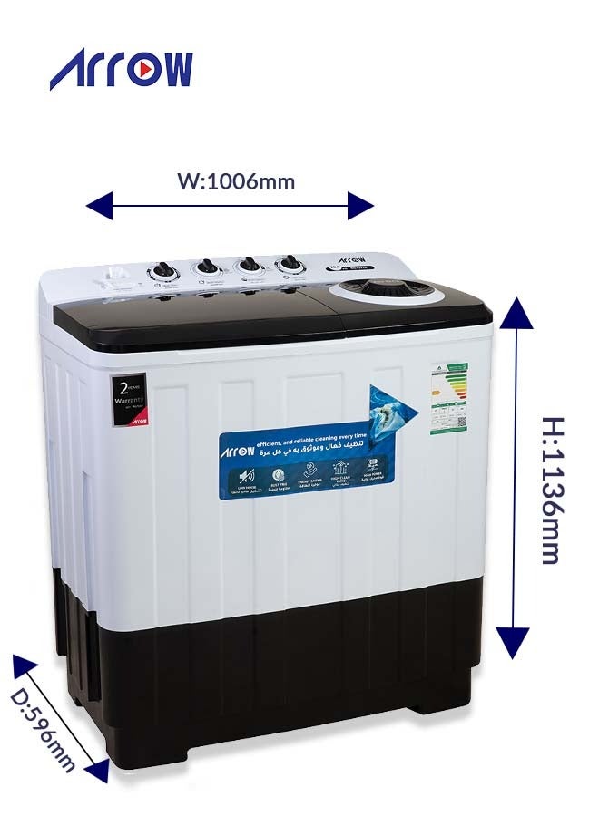 Arrow 20 Kg Semi Automatic Twin Tub Washing Machine | 11 Kg Spin Capacity | Air Turbo | Rust-Free Body | Energy Efficient Motor | Transparent Window View | Classic Design, Perfect for Home, Apartments & Hotels with 2 Years Warranty. - Image 4