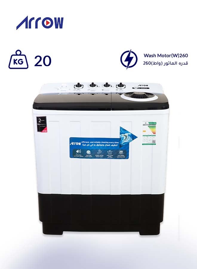Arrow 20 Kg Semi Automatic Twin Tub Washing Machine | 11 Kg Spin Capacity | Air Turbo | Rust-Free Body | Energy Efficient Motor | Transparent Window View | Classic Design, Perfect for Home, Apartments & Hotels with 2 Years Warranty. - Image 5