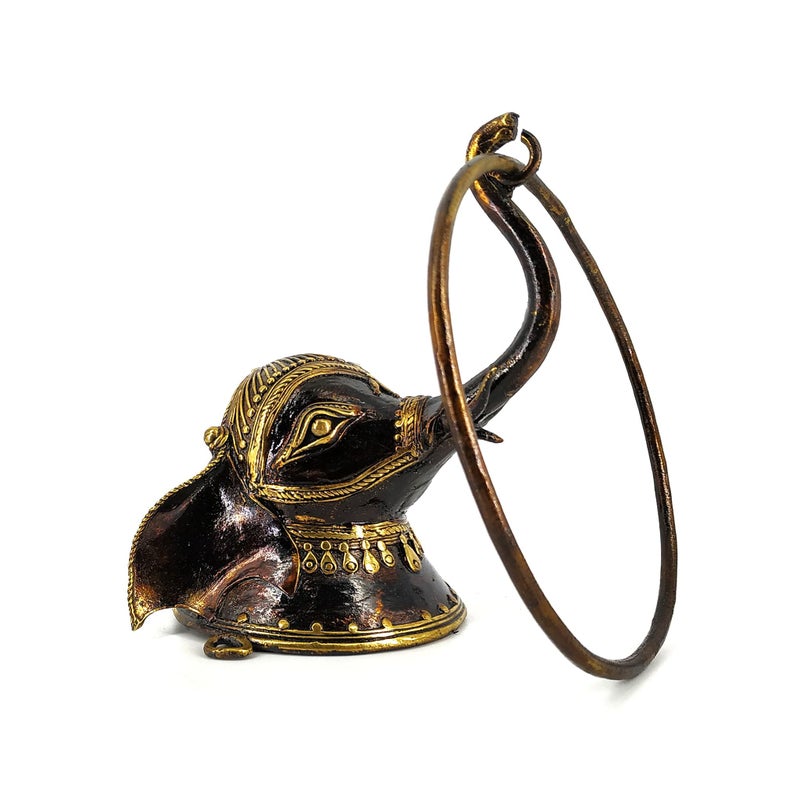 Shambhavi Creations Brass Towel Ring Holder for Bathroom, Kitchen, and Room, Antique Elephant Design Napkin Ring, Bastar Art. - Image 2