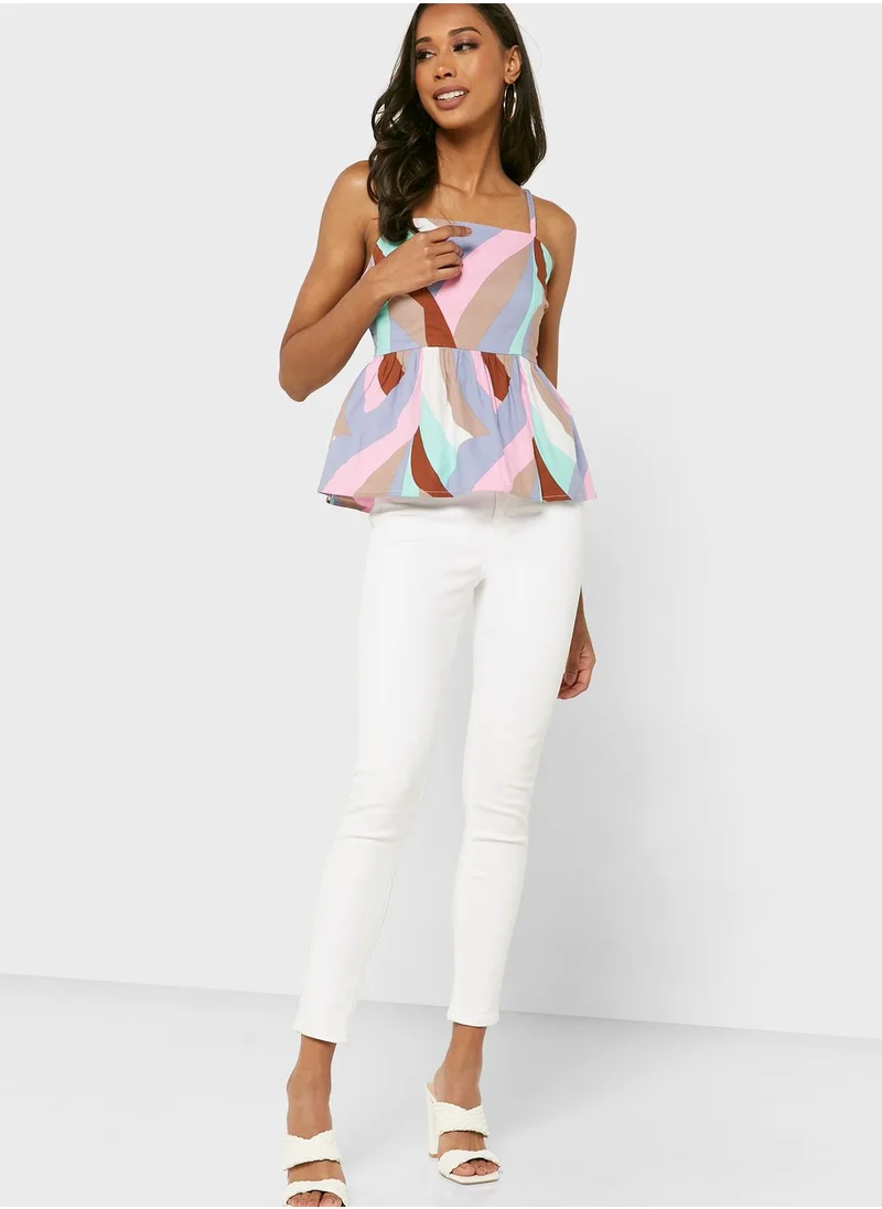 VERO MODA Strappy Printed Pleat Detail Top