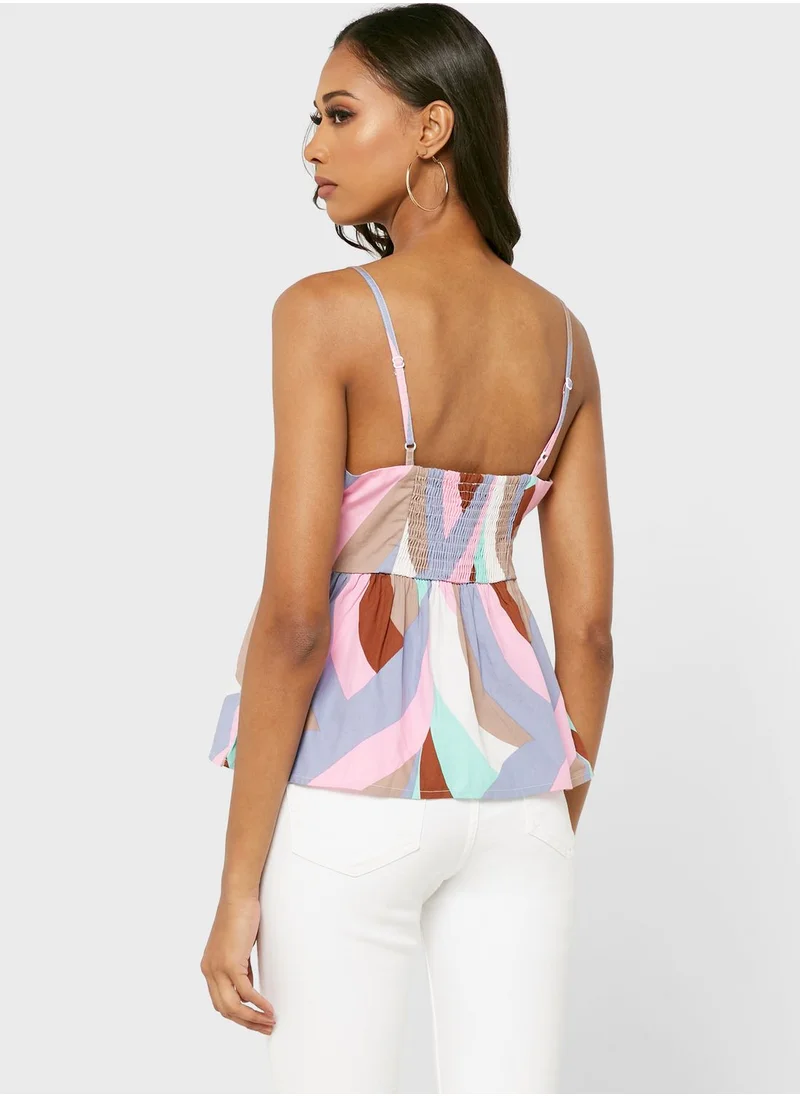 VERO MODA Strappy Printed Pleat Detail Top