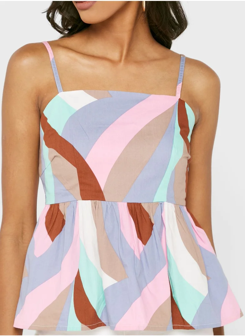 VERO MODA Strappy Printed Pleat Detail Top
