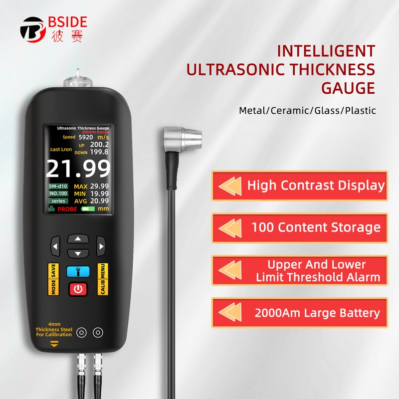 BSIDE T7 Digital Ultrasonic Thickness Gauge High-precision Pipe Thickness Gauge High-precision Glass Metal Ceramic Composite Material Thickness Gauge Measuring Range 0.01-300mm - Image 3
