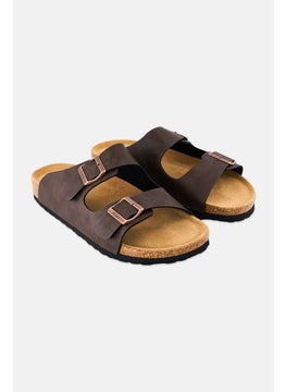 Algspar Men Buckle Slip On Cork Sandals, Dark Brown  - Image 1