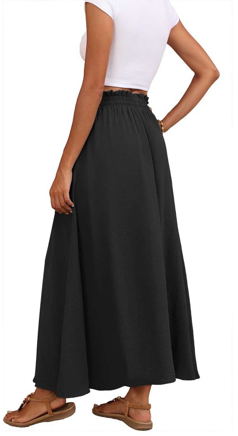 Askyes Womenâ€™s Black Maxi Skirts Elastic High Waisted Tie Knot Cute Flowy Beach Boho Long Skirts with Pockets,M - Image 2
