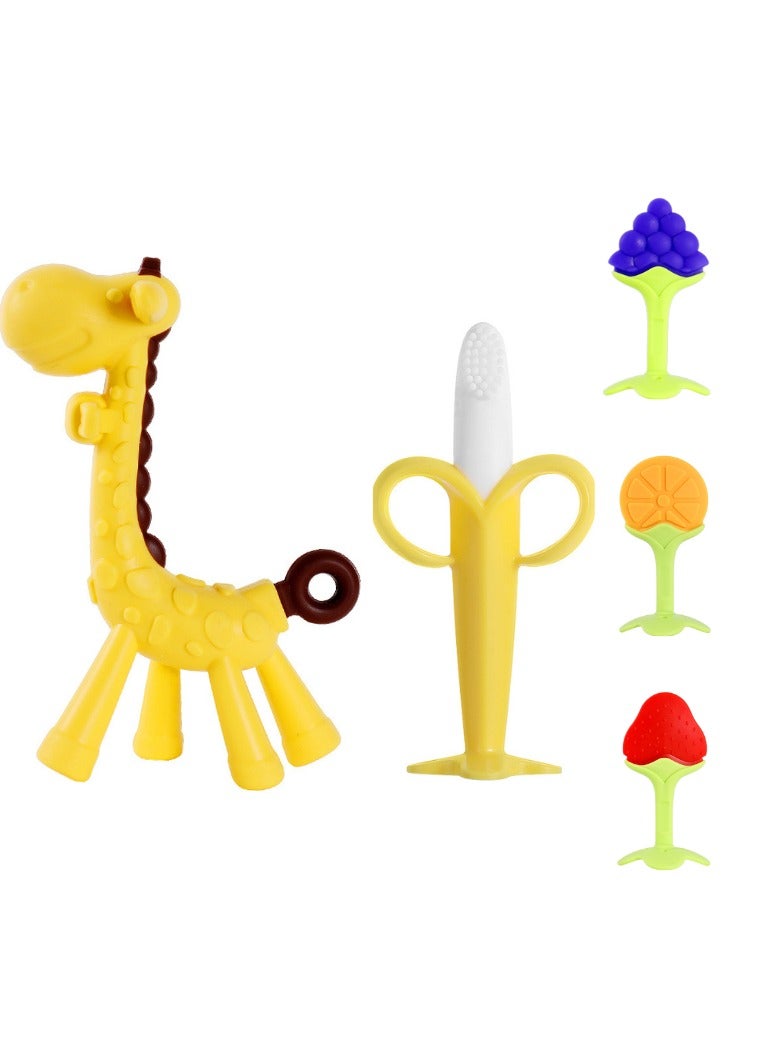 AIYISHI 5 Pack Baby Teething Toys Set Silicone Fruit Shape Giraffe Baby Teethers BPA Free Soothe Babies Gums for Babies Infants Toddlers Boys & Girls - Image 2