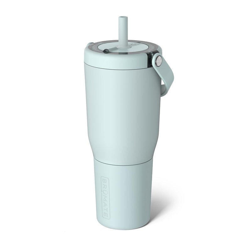 BrMate Resa 35oz 100 Leakproof Travel Tumbler with Handle Straw Flexible SoftSip Straw Silicone Sleeve for Durability Stainless Steel Cup Holder Travel Friendly Blue Agave