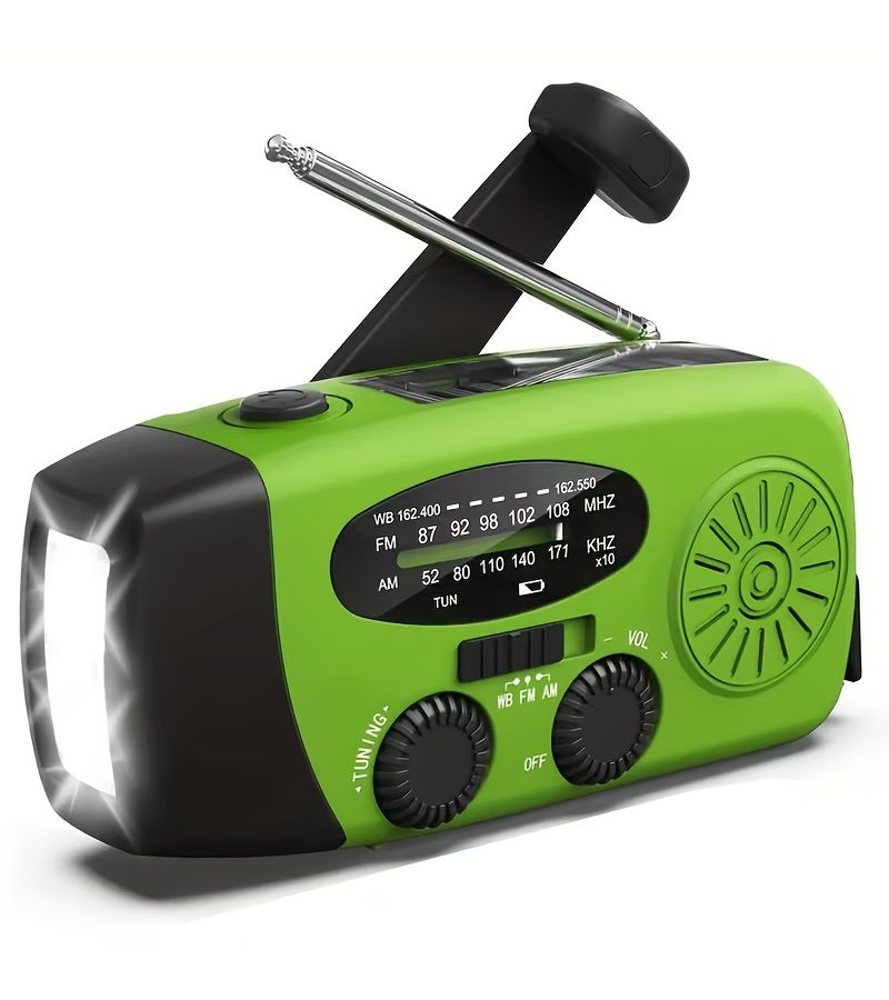 Hand Crank AM FM NOAA Solar Radio 2000mAh Battery Phone Charger SOS Flashlight Green - Image 5