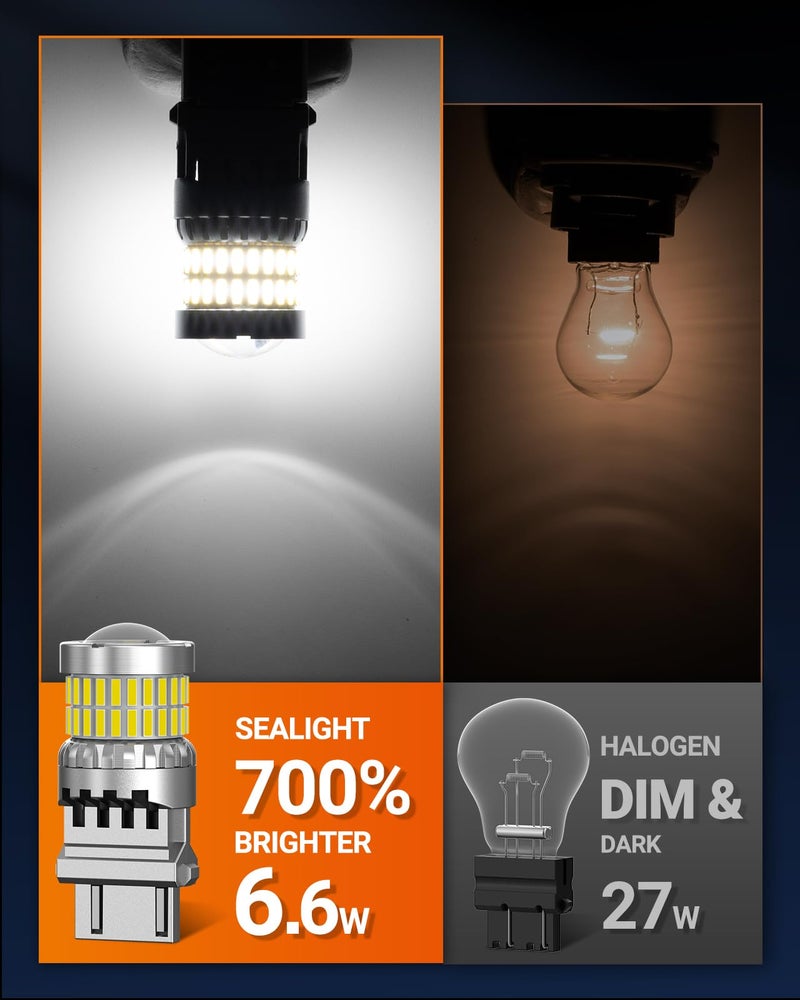 SEALIGHT Reverse Light Bulbs, 3157 LED Bulb White, 700% Brighter 3156 3057 4157 4114 T25 Bulbs 57-SMD LED Chipset with Projector Len for Brake Light, DRL, Backup Light, Pack of 2 - Image 2