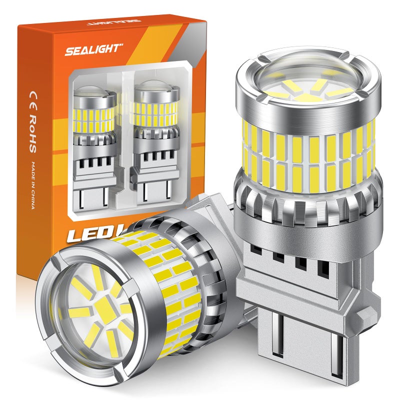 SEALIGHT Reverse Light Bulbs, 3157 LED Bulb White, 700% Brighter 3156 3057 4157 4114 T25 Bulbs 57-SMD LED Chipset with Projector Len for Brake Light, DRL, Backup Light, Pack of 2 - Image 1