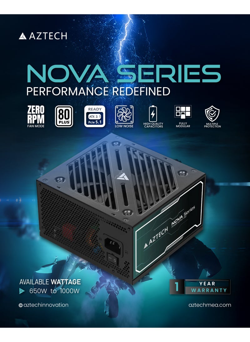 Aztech NOVA 750W Power Supply High Performance Silent 120mm Fan Non-Modular ATX PSU High Output +12V Long Cables Full Protection Supports RTX 3070, RX 6700 XT, Ryzen, Intel Gaming PC PSU - Image 2