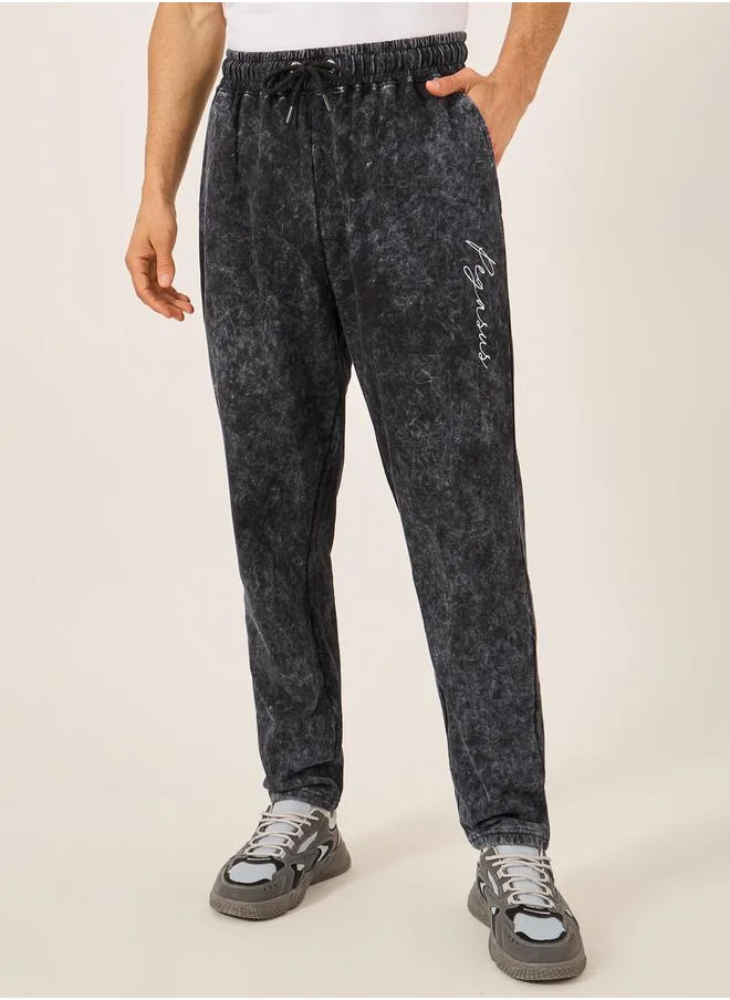 ستايلي Acid Washed Slogan Print Slim Fit Terry Jogger