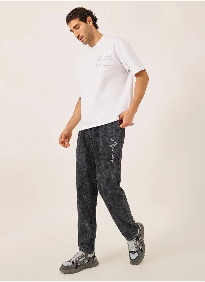 ستايلي Acid Washed Slogan Print Slim Fit Terry Jogger