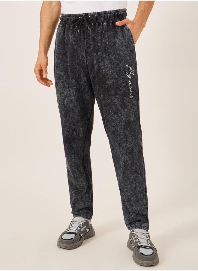 Styli - Acid Washed Slogan Print Slim Fit Terry Jogger - Image 1