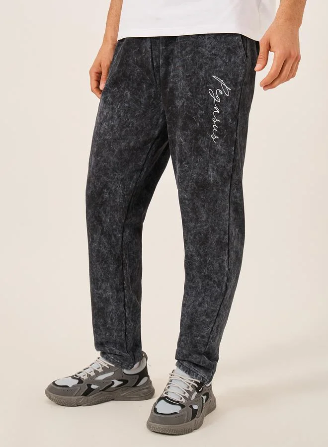 Styli Acid Washed Slogan Print Slim Fit Terry Jogger