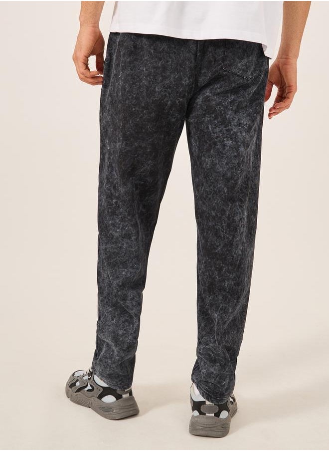 Styli - Acid Washed Slogan Print Slim Fit Terry Jogger - Image 1