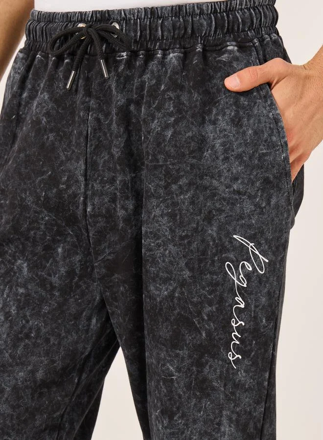 Styli Acid Washed Slogan Print Slim Fit Terry Jogger