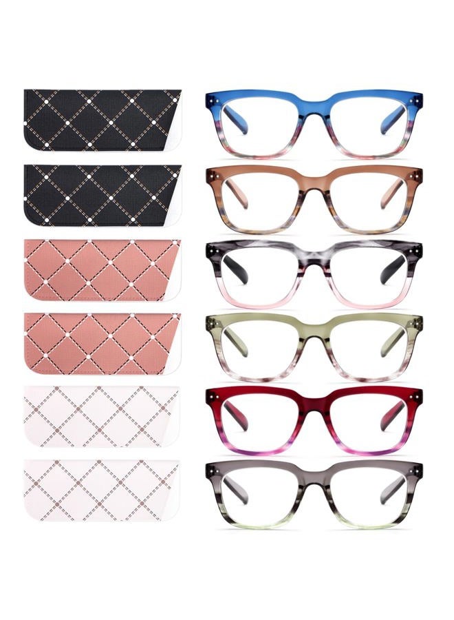 CHOFILORD 6 Pack Fashion Reading Glasses for Women Men Blue Light Blocking Oversized Square Readers with Spring Hinge (Mixed A2, 1.5, x) - Image 1