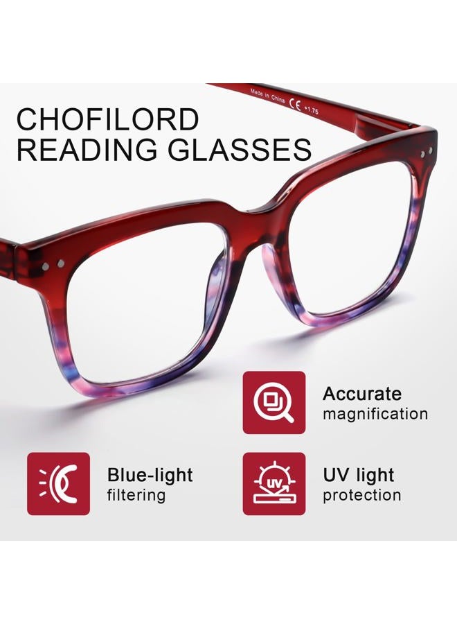 CHOFILORD 6 Pack Fashion Reading Glasses for Women Men Blue Light Blocking Oversized Square Readers with Spring Hinge (Mixed A2, 1.5, x) - Image 5