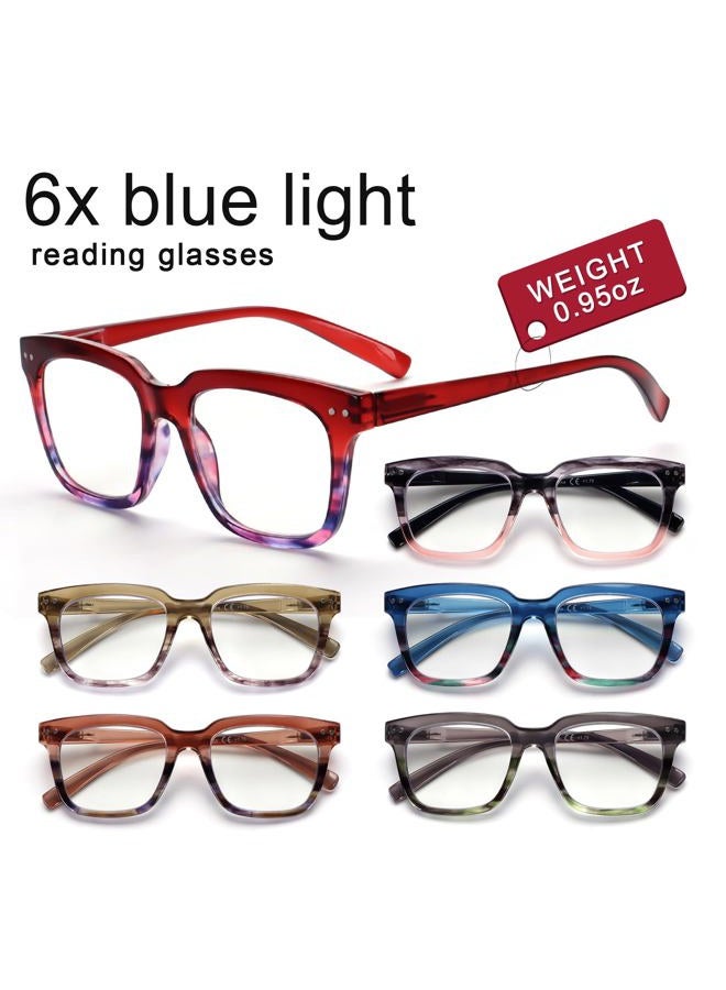 CHOFILORD 6 Pack Fashion Reading Glasses for Women Men Blue Light Blocking Oversized Square Readers with Spring Hinge (Mixed A2, 1.5, x) - Image 2