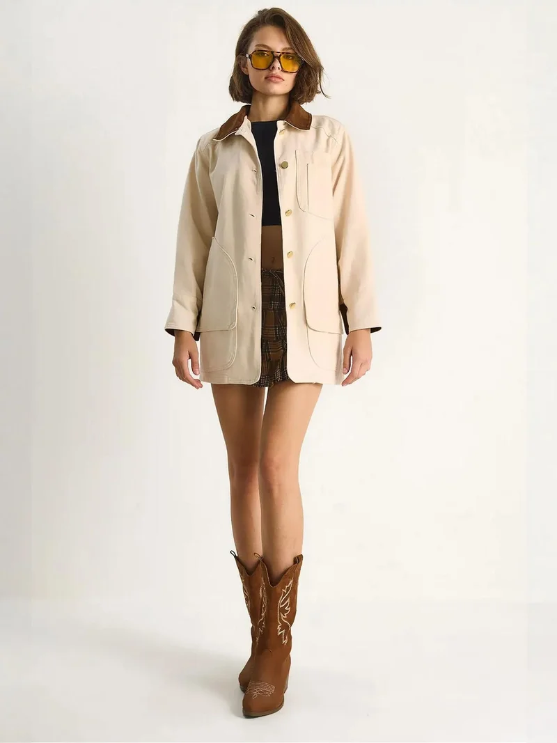 بيانكو لوتشي جاكيت لوتشي غبردين بياقة جلد سويدي صناعي