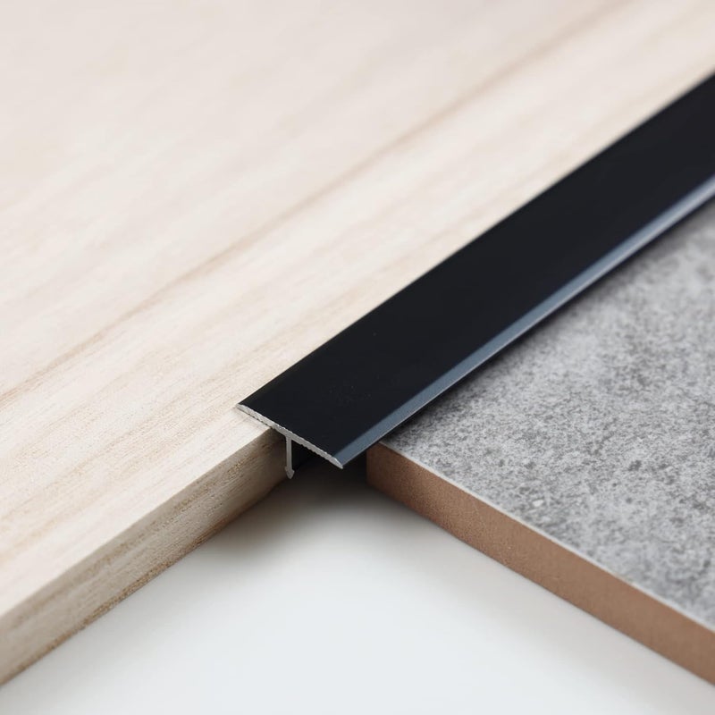 Trimold 3Pcs Aluminum T Molding Trim & Floor Transition Strips, Flat Divider Strip for Door Threshold and Joining Flooring Gaps of Laminate Planks Tile (2.9Ft x 0.8In, Matte Black) - Image 1