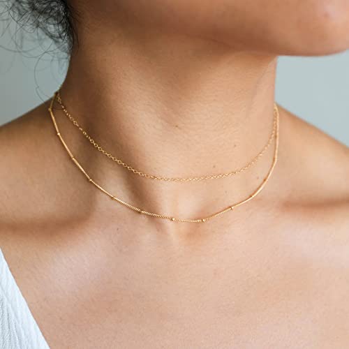 CHESKY Dainty 14k Gold Plated Necklace for Women, Simple Satellite Choker Necklace Thin Layered Necklace Womens Trendy Double Choker Necklaces Dainty Jewelry - Image 2