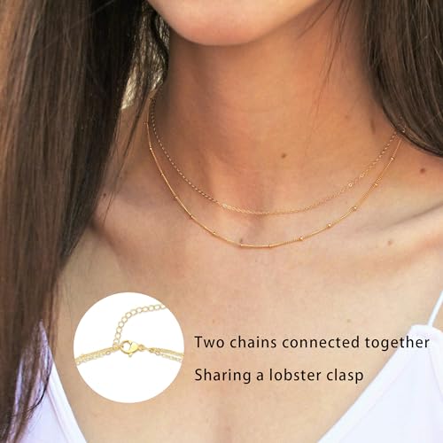 CHESKY Dainty 14k Gold Plated Necklace for Women, Simple Satellite Choker Necklace Thin Layered Necklace Womens Trendy Double Choker Necklaces Dainty Jewelry - Image 3