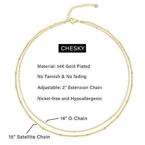 CHESKY Dainty 14k Gold Plated Necklace for Women, Simple Satellite Choker Necklace Thin Layered Necklace Womens Trendy Double Choker Necklaces Dainty Jewelry - Image 5