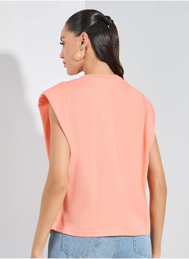 Styli Padded Shoulder Round Neck Boxy T-Shirt