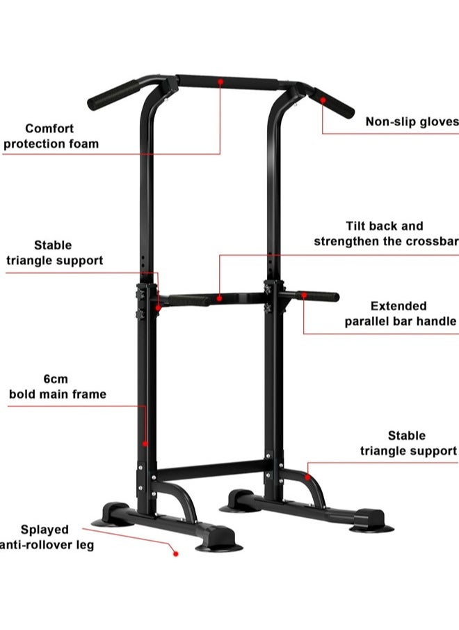 Denzoz - Power Tower Pull Up Bar and Dip Station Adjustable Height Dip Stand Multi-Functional Strength Training Fitness Workout Station - Image 1