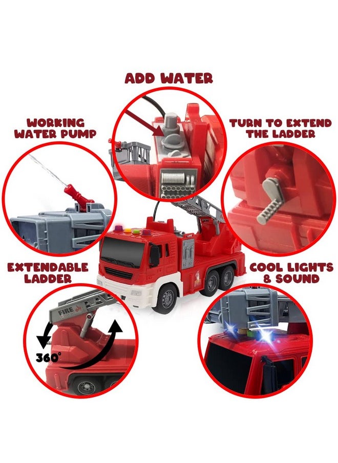 ArtCreativity ArtCreativity Light Up Ladder Fire Truck, Red Firetruck Toys for Kids with Lights, Sounds, Water-Spraying Hose, and Extendable Ladder, Light-Up Push and Go Firefighter Toys for Kids, Great Gift Idea  - Image 5